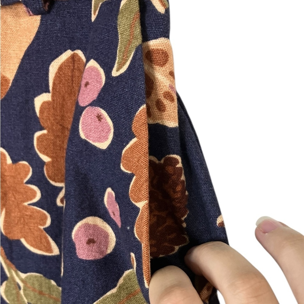 Cottagecore Mini Skirt S Autumn Forest Novelty Print Belted Whimsical Navy - Picture 2 of 7